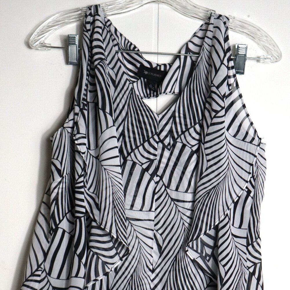 Women's Large AB Studio Black White Striped Sheer Flowy Tank Top